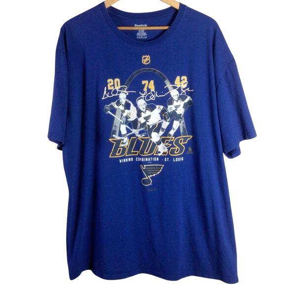 NHL St Louis Blues Hockey 20 74 42 Reebok T Shirt Blue 2XL - Picture 1 of 4
